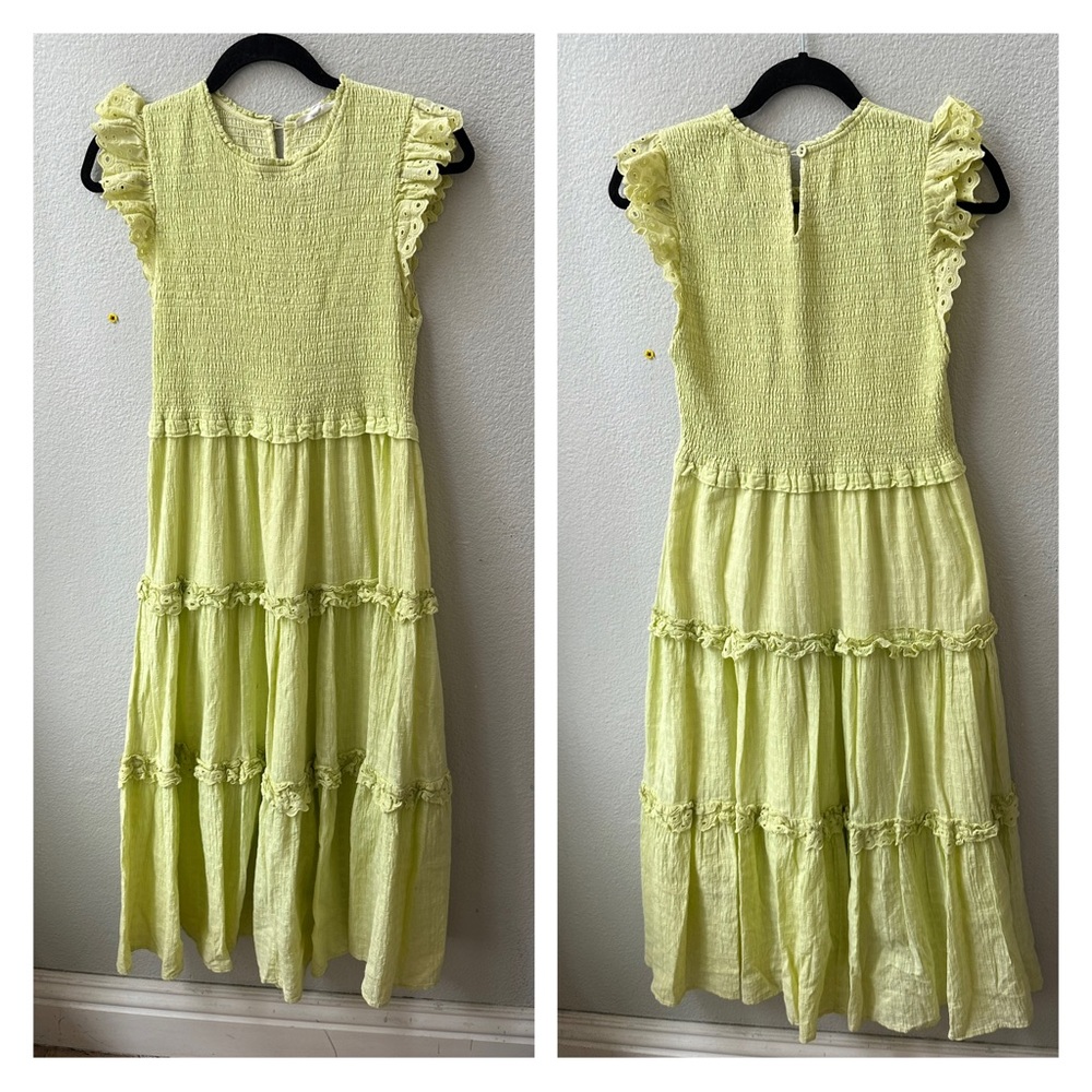 mable lime green yellow smock lace sleeve maxi dress womens M - Picture 1 of 8